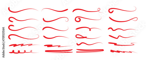 A set of hand lettering with a brush, emphasizing lines. . Ornate swirls, decorative dividers. Underline stroke. Vector collection of design concept elements.
