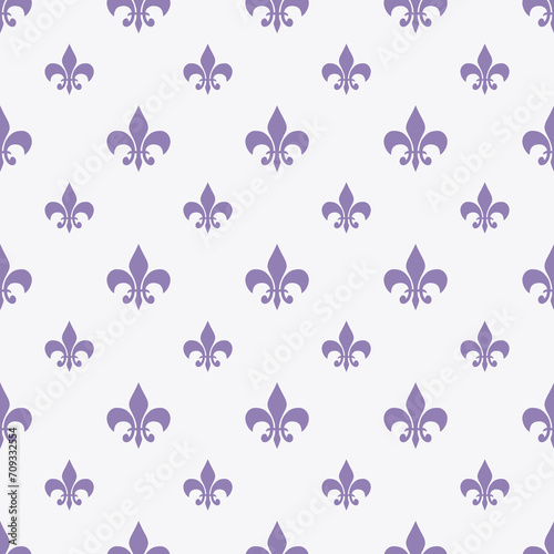 Fleur De Lis Purple French Damask Luxury Decorative Fabric Pattern © Tanita