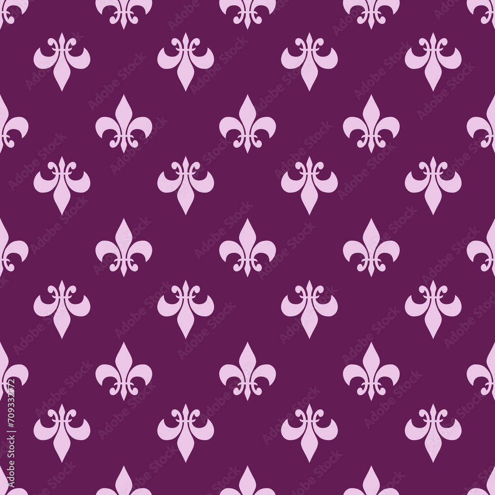 Fleur De Lis Purple French Damask Luxury Decorative Fabric Pattern