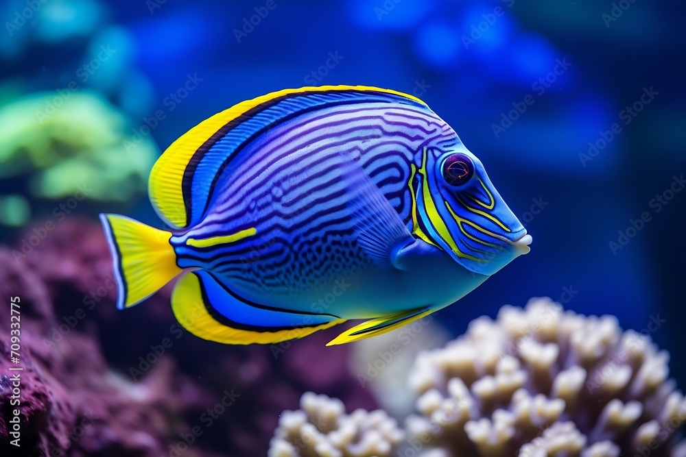 Generative AI : Acanthurus leucosternon in Home Coral reef aquarium. Generative AI : Acanthurus leucosternon in Home Coral reef aquarium.