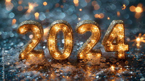 Happy new year 2024 background-with elegant luxury golden numbers.