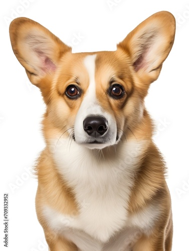 Generative AI : Pembroke Welsh Corgi puppy sitting and looking forward against a white background © The Little Hut
