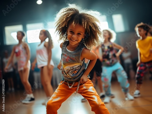 Generative AI : dance children hip hop on the stage happiness european race photo
