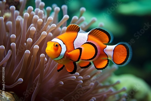 Generative AI : A pair of adorable orange clownfish or clown anemonefish