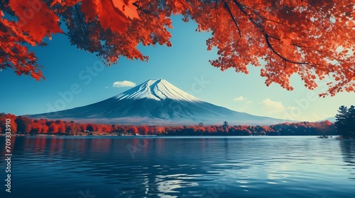 Generative AI : japan's autumn leaves, lake fuji and its peaks stock photos