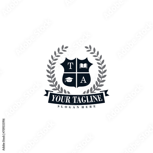 University and academy vector icons. Bachelor hat, leaf, book, or crown icons. Vector golden wreath Logo Template. Beautiful badge design for high school education graduates in maritime science, law, 