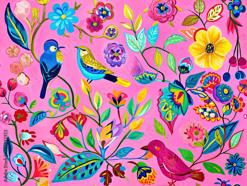 Wallpaper Mural Beautiful Classic Victorian style Poetic and Hand Painted Retro Fine Art canvas for wallpaper and background with Colorful Peacocks, birds, Flowers and plants, Nature-inspired and floral botanical Torontodigital.ca