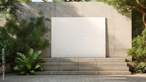 Generative AI : Large blank advertising poster billboard banner mockup in front of stairs.