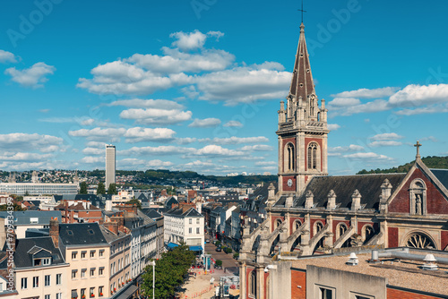Aerial view of Rouen town with church of Saint Sever on a sunny day, Normandy, France. Architecture and landmarks of Normandie
