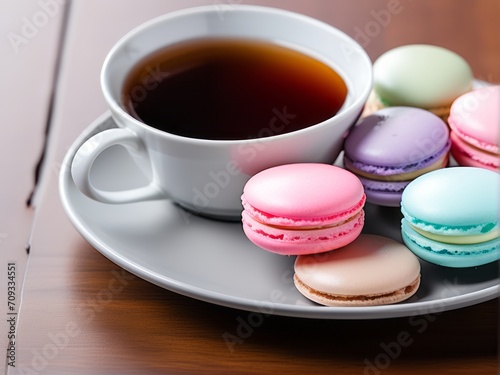macarons with evening tea, tea time with sweets