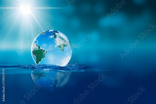 World Water Day concept. The world in clean water drop on and fresh blue water ripples design  Environment save and ecology theme concept. Generative by