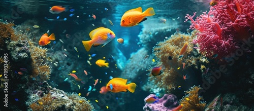Vibrant fish in a thriving reef system.