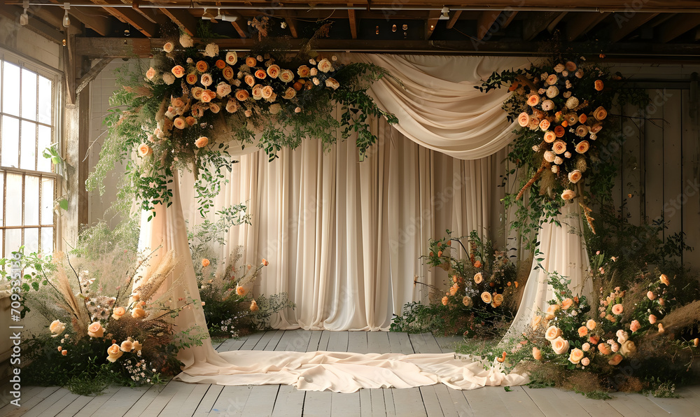 Wedding Elegance Create backdrops with soft florals and romantic hues, perfect for wedding ceremonies