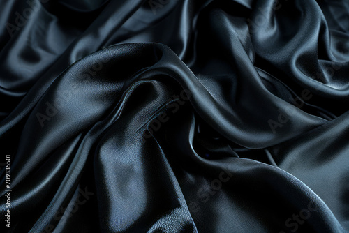 Black silk texture, satin fabric. Background for photo, wallpaper. In the style of hasselblad 1600f, high resolution, arabesque, poured, flowing fabrics, 1900–1917, feminine curves photo