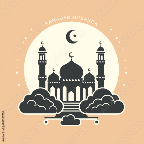 Silhouette of a mosque in the clouds with 