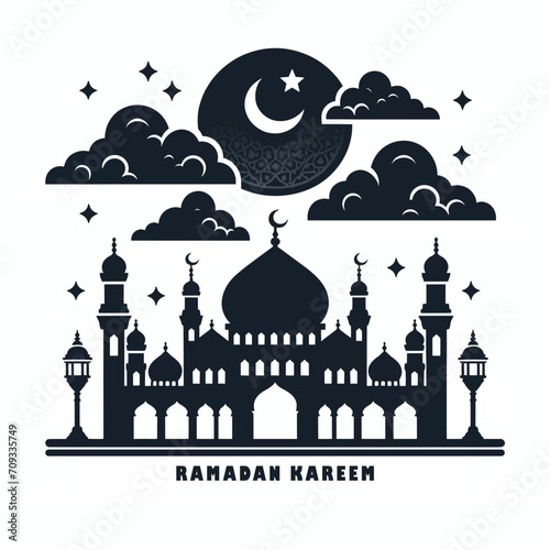 Silhouette of a mosque in the clouds with 