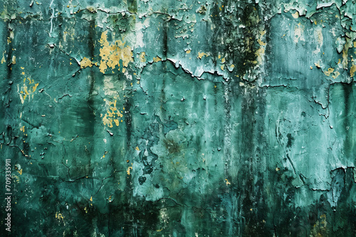Textured, cracked, stripped green concrete wall, background