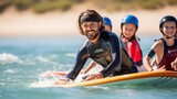 Generative AI : a group of surf students learning to surf guided