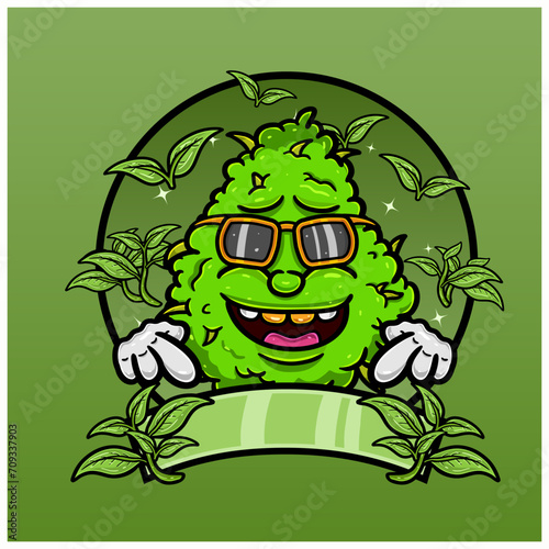 Tea Flavor with Weed Mascot Cartoon. Weed Design For Logo, Label and Packaging Product.