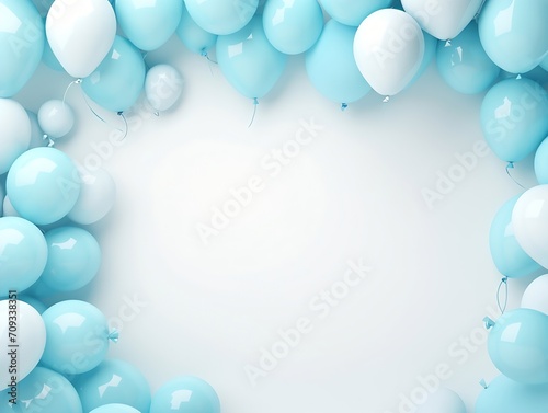 Generative AI : white background with blue balloons and an open frame