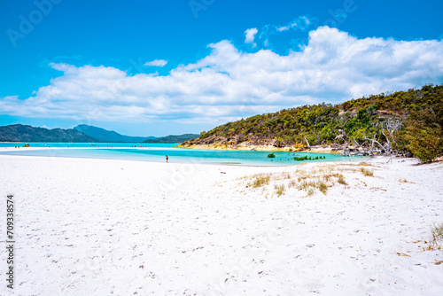 Whitehaven Beach is on Whitsunday Island. The beach is known for its crystal white silica sands and turquoise colored waters. Autralia  Dec 2019