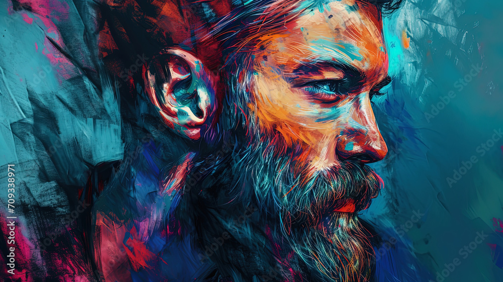 Abstract portrait of a man with bright elements of hair and beard Abstract portrait of a man with bright elements of hair and beard
