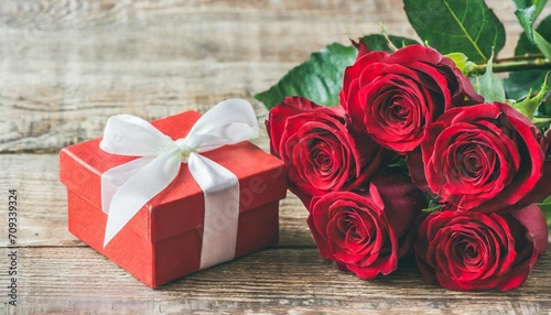 beautiful roses and gift box