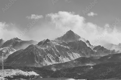 Colorado, Mt. Snuffles, Dallas Divide, snow covered mountains  on a blowing winter day