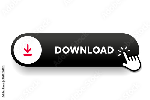 3D download button icon. Upload icon. Down arrow bottom side symbol. Click here button. Save cloud icon push button for UI UX, website, mobile application. photo