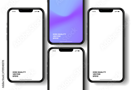 Realistic smartphone mockup. Mobile phone vector with isolated on white background. Device front view. 3D mobile phone with shadow. Realistic, high quality smart phone mockup for ui ux presentation.