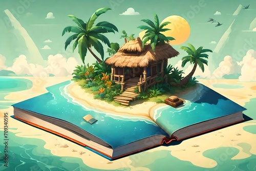 magic book and tropical island