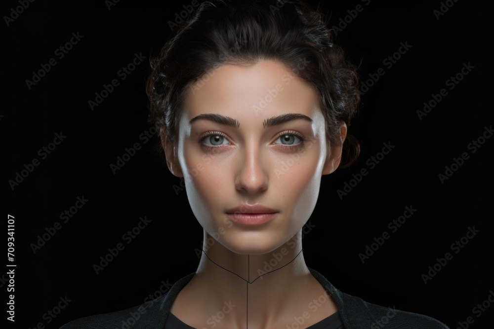 Woman transforming into virtual human using AI.