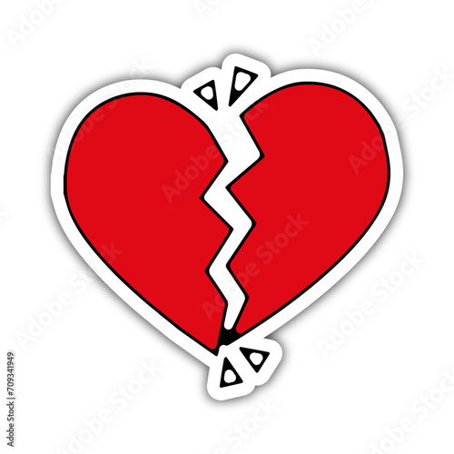 Pictogramme icone et symbole saint valentin amour love coeur brisé rompre rouge et noir relief
