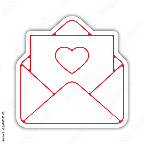 Pictogramme icone et symbole saint valentin amour love coeur enveloppe rouge relief