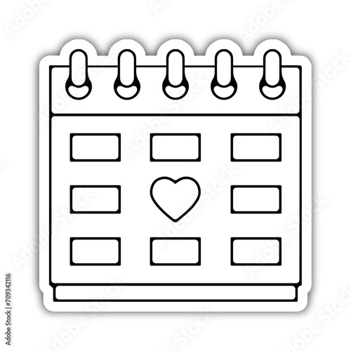 Pictogramme icone et symbole saint valentin amour love date calendrier relief