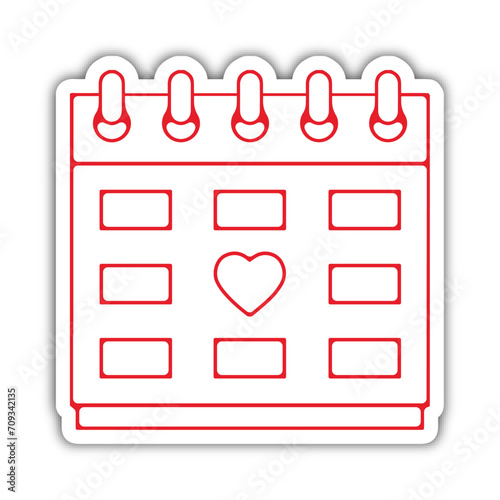 Pictogramme icone et symbole saint valentin amour love date calendrier rouge relief