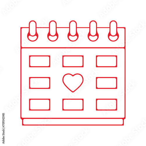Pictogramme icone et symbole saint valentin amour love date calendrier rouge