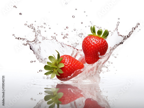 Fresh Strawberries splashing through clean water