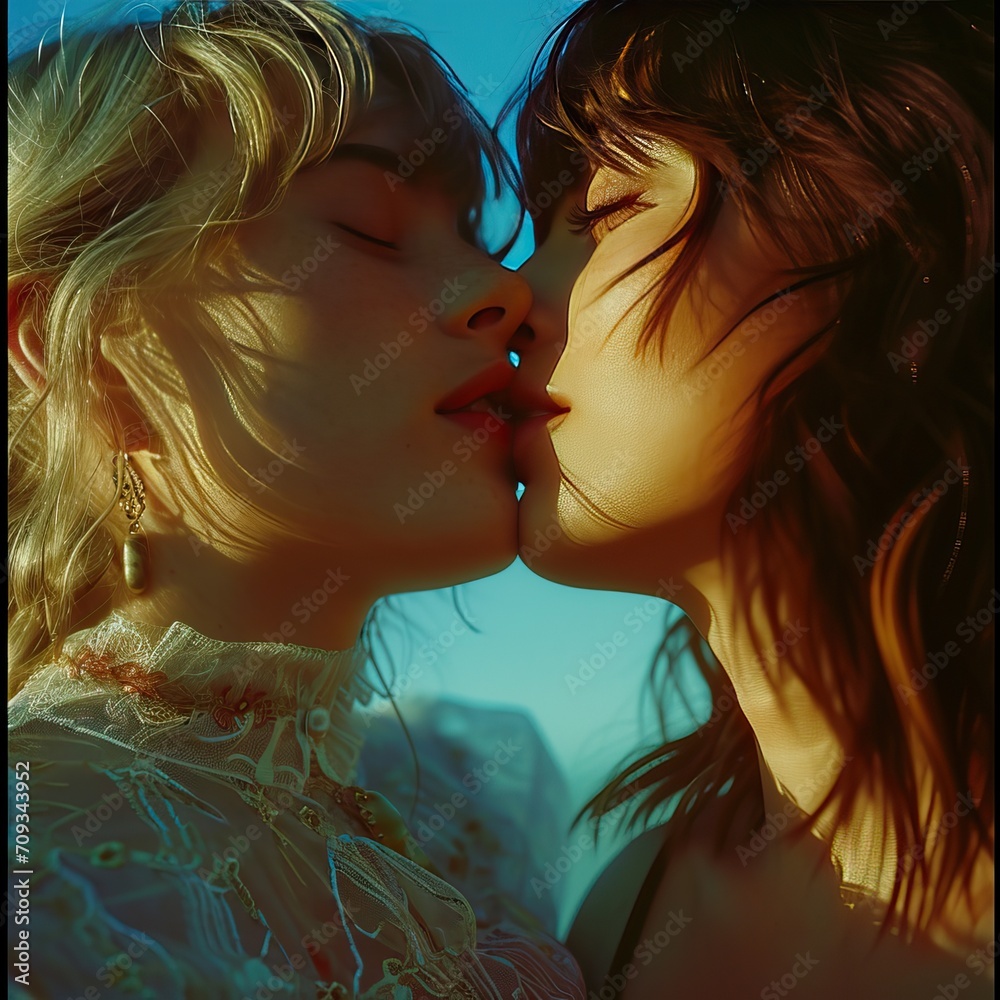 Aquamarine Passion: Embracing Love in Reversal Hues, the emotional connection, artistic expression, and the celebration of LGBTQ identity, making it a powerful and inclusive image.