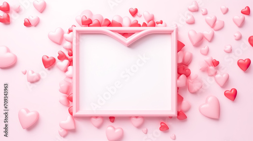 Banner with frame of red and pink hearts with space for text or photo on white background. Greeting card with hearts for Valentine's Day, Women's Day, birthday, birth of children, wedding, anniversary © Galina_R