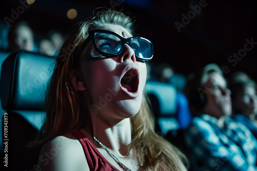 woman in cinema terrified reaction