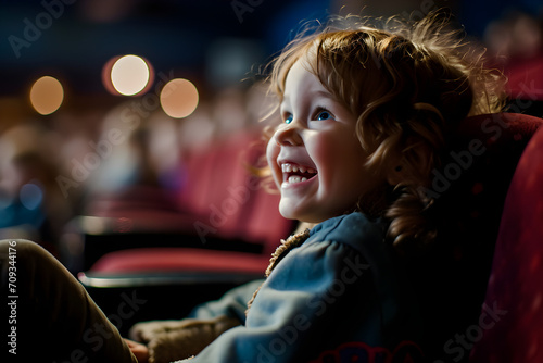 happy toddler in cinema watching movie