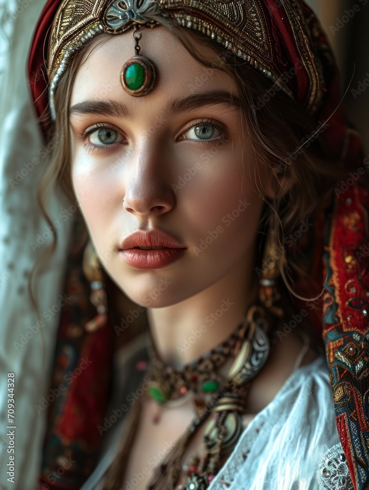 Generative AI image of beautiful woman, photo, beautiful facial features, Russian Slavic woman