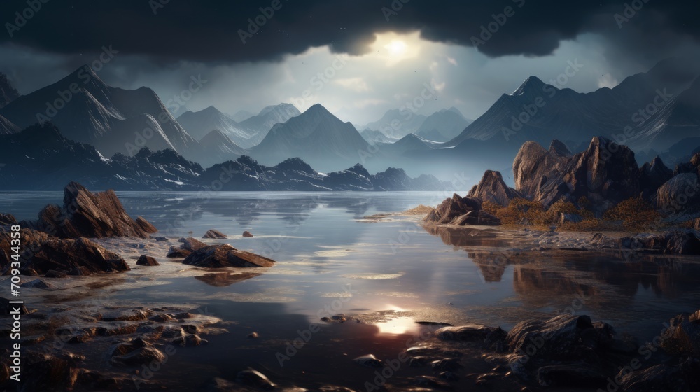Generative AI image of sunrise over the mountains