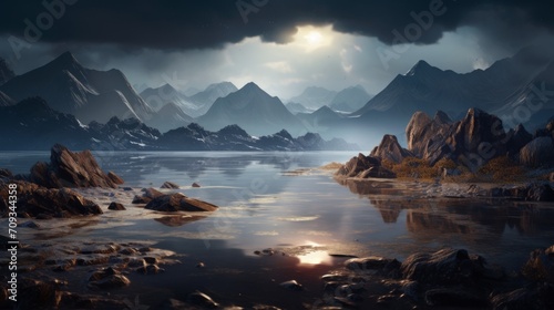 Generative AI image of sunrise over the mountains