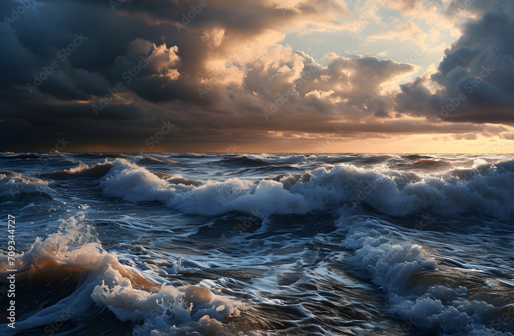 Dramatic Ocean Sunset with Crashing Waves Dramatic Ocean Sunset with Crashing Waves