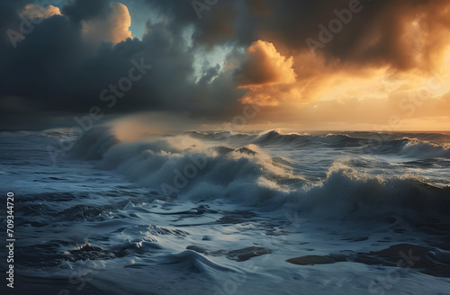 Dramatic Ocean Sunset with Crashing Waves © HNXS Digital Art