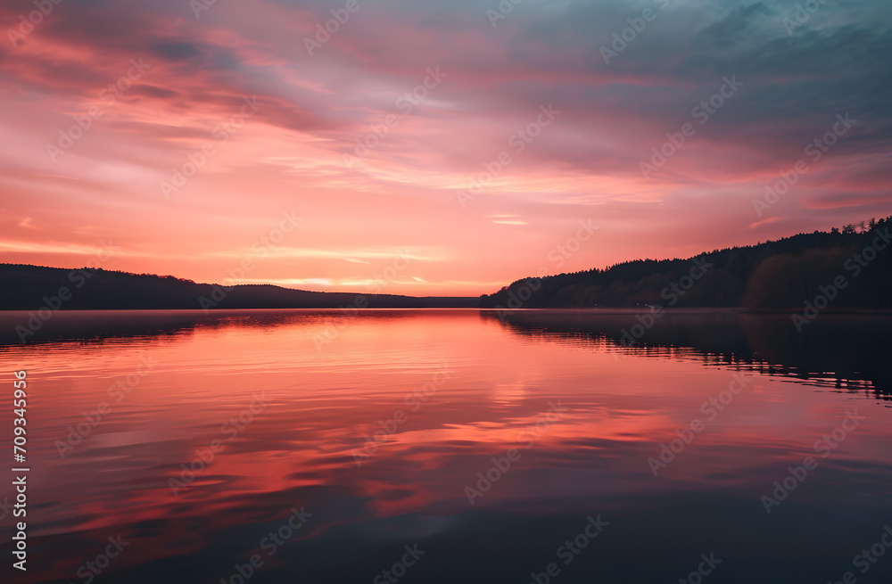 Serene Sunset Over Tranquil Lake