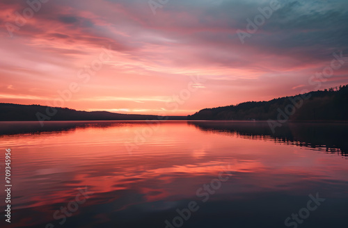 Serene Sunset Over Tranquil Lake © HNXS Digital Art