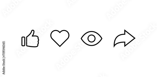 Like, comment, share icon button. social media notification icons set , heart love and thumb up icons , eye views icon - social network post reactions icon collection set. Vector illustration